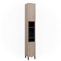 BADSCHRANK Aquis Braun 30 x 190 cm mit Türen, und offenen Fächern - Braun/Sonoma Eiche, Holzwerkstoff (30/190/30cm) - Vicco