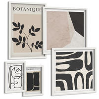 BILDER SET 5er Set - 50x50 cm & 20x30 cm & 40x60 cm Weißer Rahmen - Abstrakte Boho-Musterformen - Weiß, Kunststoff (40/60cm) - TULUP