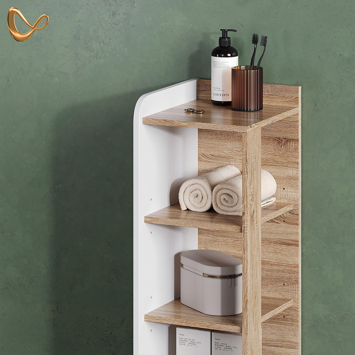 MIDI OMARICA Marano, Sonoma/Bela, 30 x 90 cm s 4 policami - bela/hrast sonoma, leseni material (30/90/35cm) - Livinity®