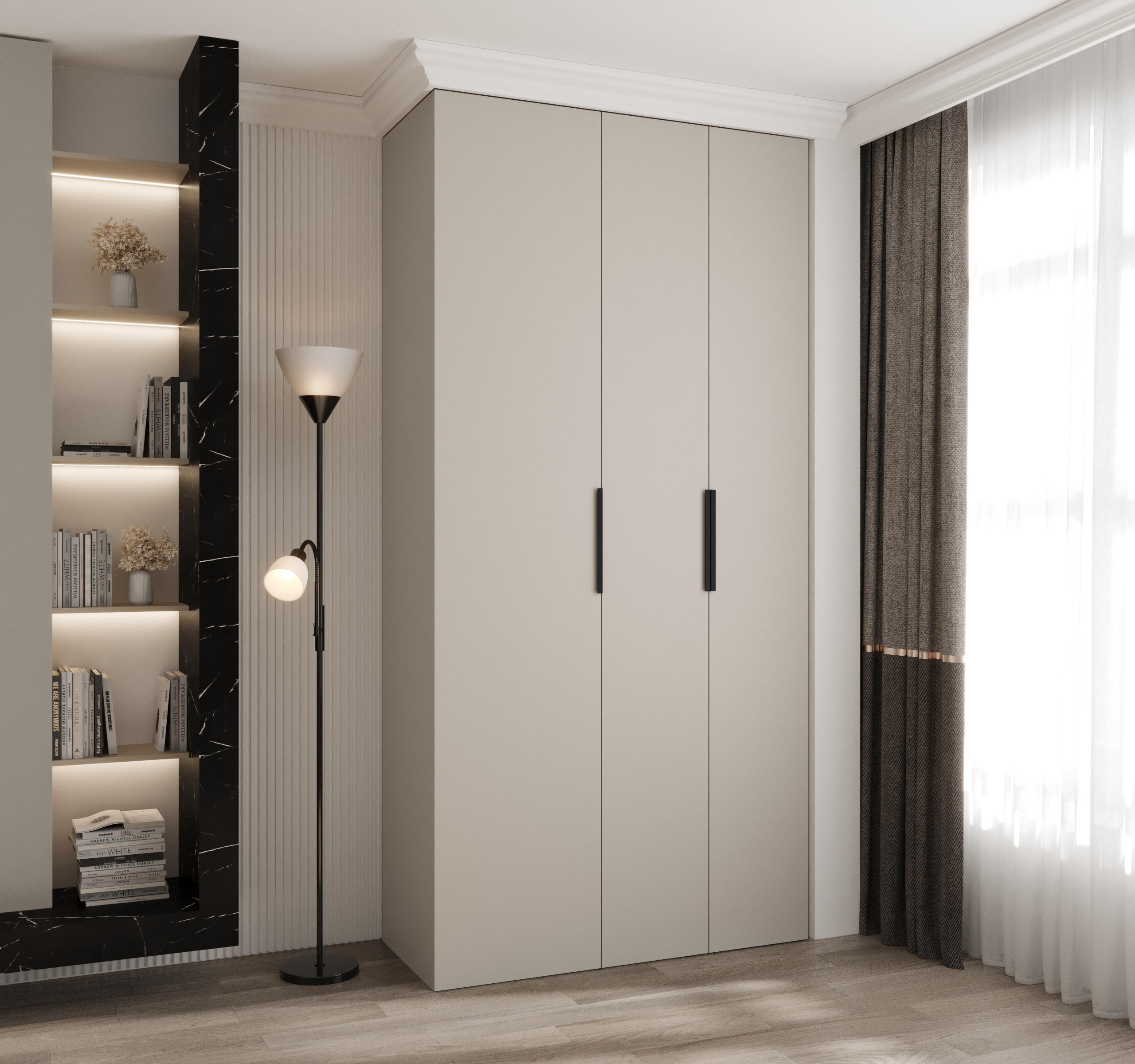 DREHTÜRENSCHRANK 245,5/120/40 3-türig - Kaschmir/Schwarz, Holz/Metall (120/245.5/40cm) - Abiks Möbel