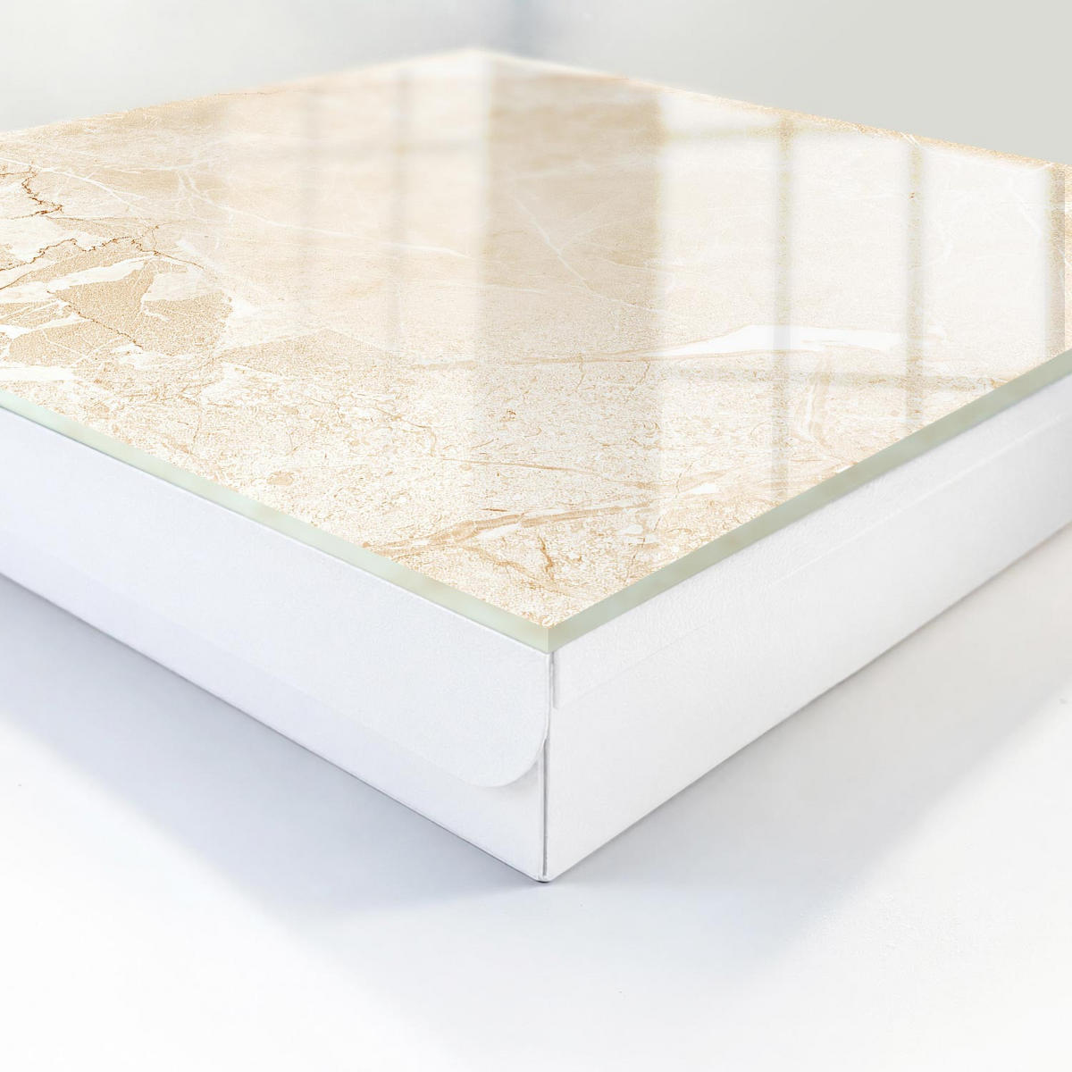 SCHLÜSSELBOX Weiß 30x30 cm – Türöffnung nach rechts - Beige Muster - Beige, Metall (30/30/5cm) - TULUP