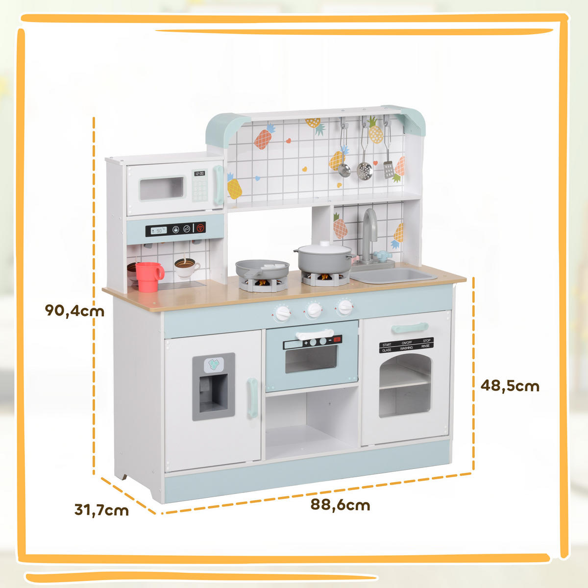 KINDERKÜCHE - Weiß, Holzwerkstoff/Metall (88.6/31.7/90.4cm) - AIYAPLAY