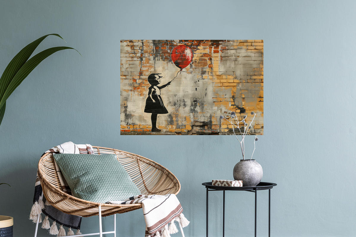 WANDTATTOO Graffiti - Banksy - Mädchen - Straßenkunst 60x40 cm - Sandfarben, Kunststoff (60/40/0.1cm) - MuchoWow