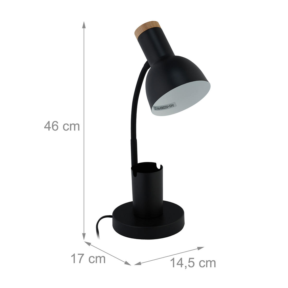 SCHREIBTISCHLAMPE - Schwarz, Metall (17/14.5/46.5cm) - Relaxdays
