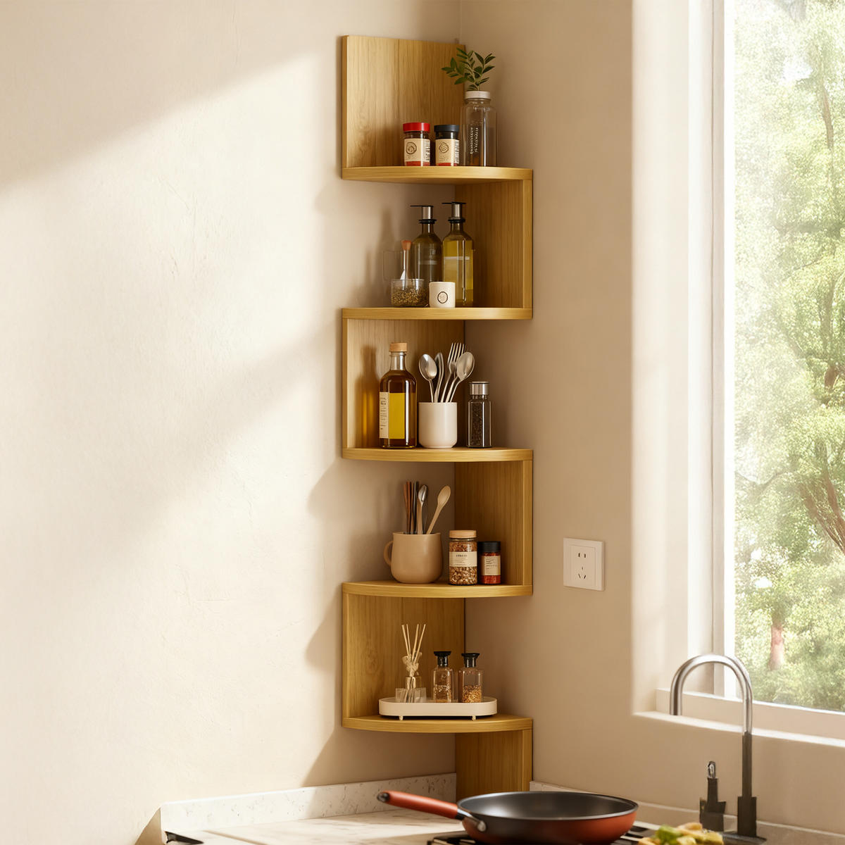 ROHOVÝ reg. - svetlohnedá, kompozitné drevo (20/125/20cm) - Relaxdays