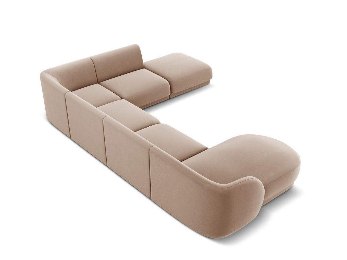 PANORAMASOFA rechts Miley aus Samt cappuccino 6 Sitzplätze - Cappuccino, Textil (255/70/330cm) - Micadoni