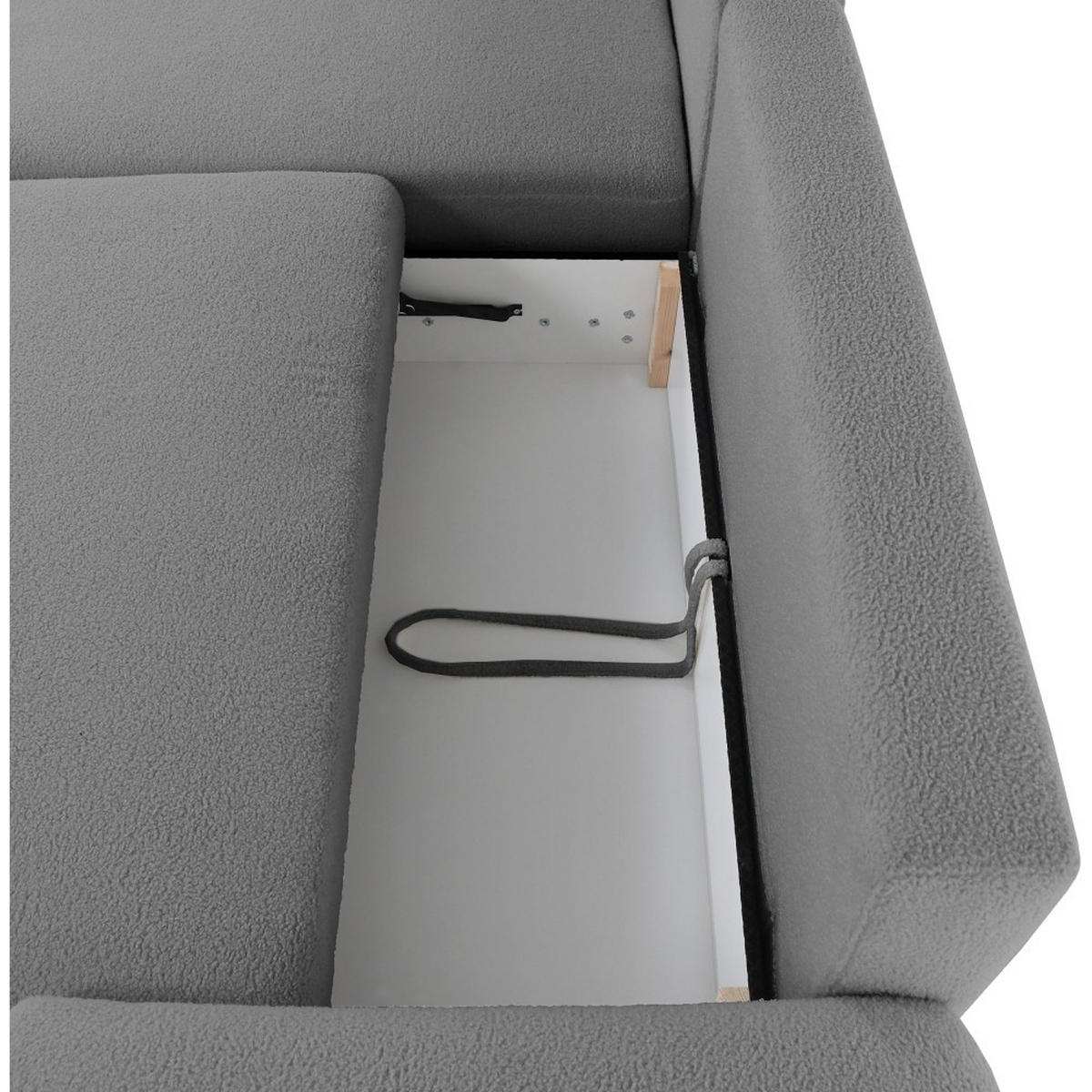 WOHNLANDSCHAFT Noel mit Schlaffunktion, Dunkelgrau, Bouclé-Stoff - Dunkelgrau, Holzwerkstoff (375/93/163cm) - Beautysofa