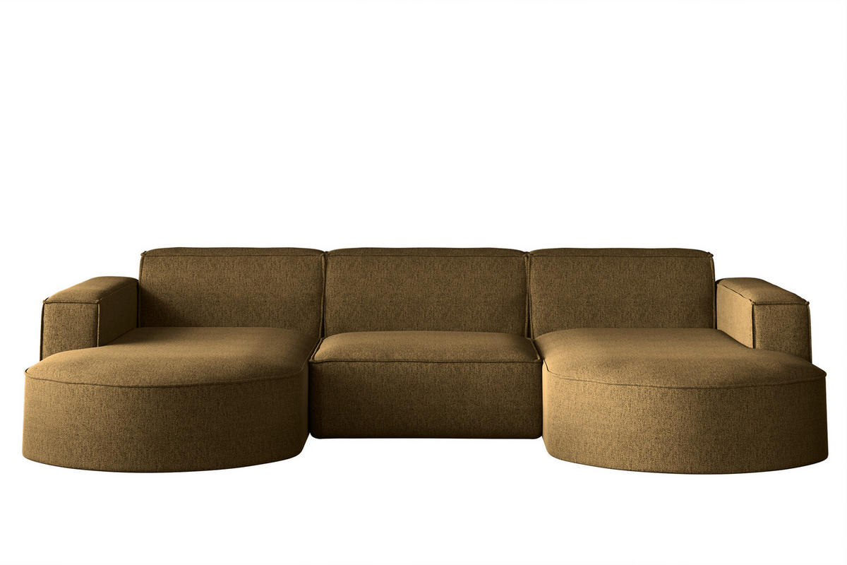 ECKSOFA U-Form MODENA STUDIO Stoff Verita Hellbraun - Hellbraun, Holz (165/299cm) - Kaiser Möbel