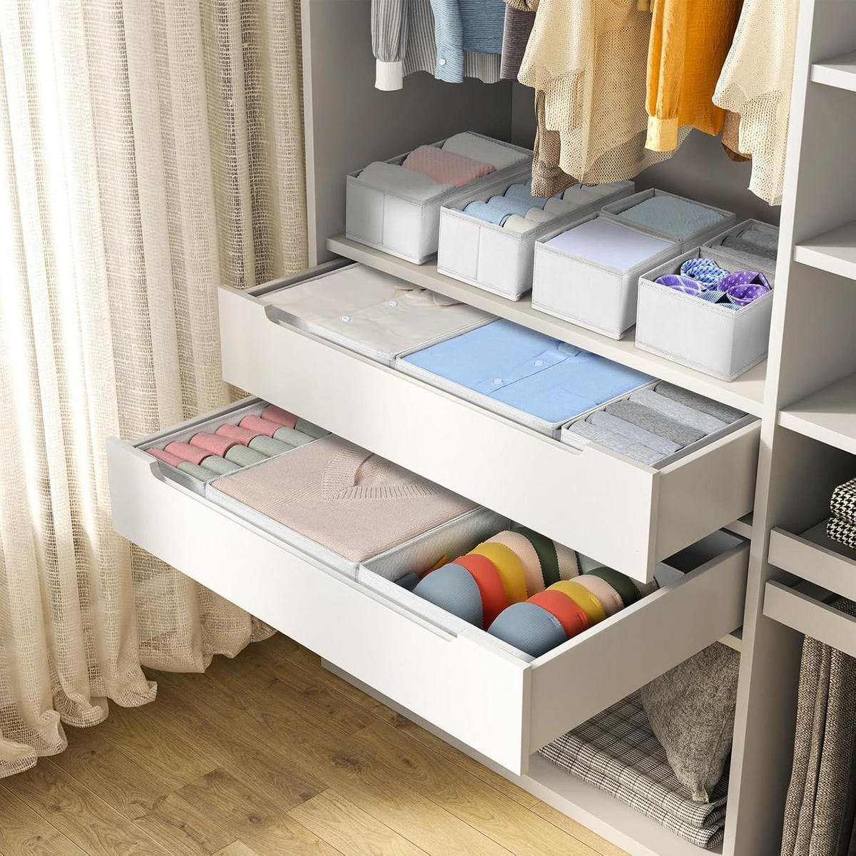SCHUBLADEN Organizer 8-teiliges Set Weiß - Multicolor, Textil (15/9/30cm)