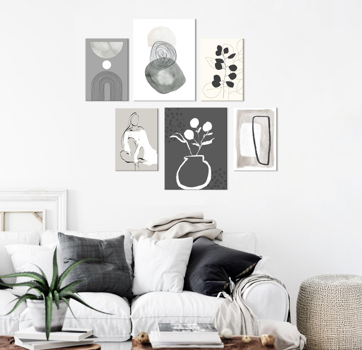 BILDERSET 6er-Set 30x40 cm + 20x30cm abstrakte Kunst - Beige, Kunststoff (105/85cm) - artissimo