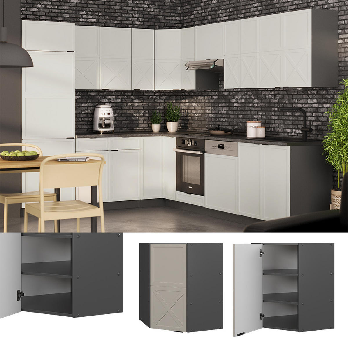 ECKHÄNGESCHRANK Fame-Line GrauBeige 57 cm - Anthrazit/Grau, Holzwerkstoff (57/72/34.1cm) - Vicco