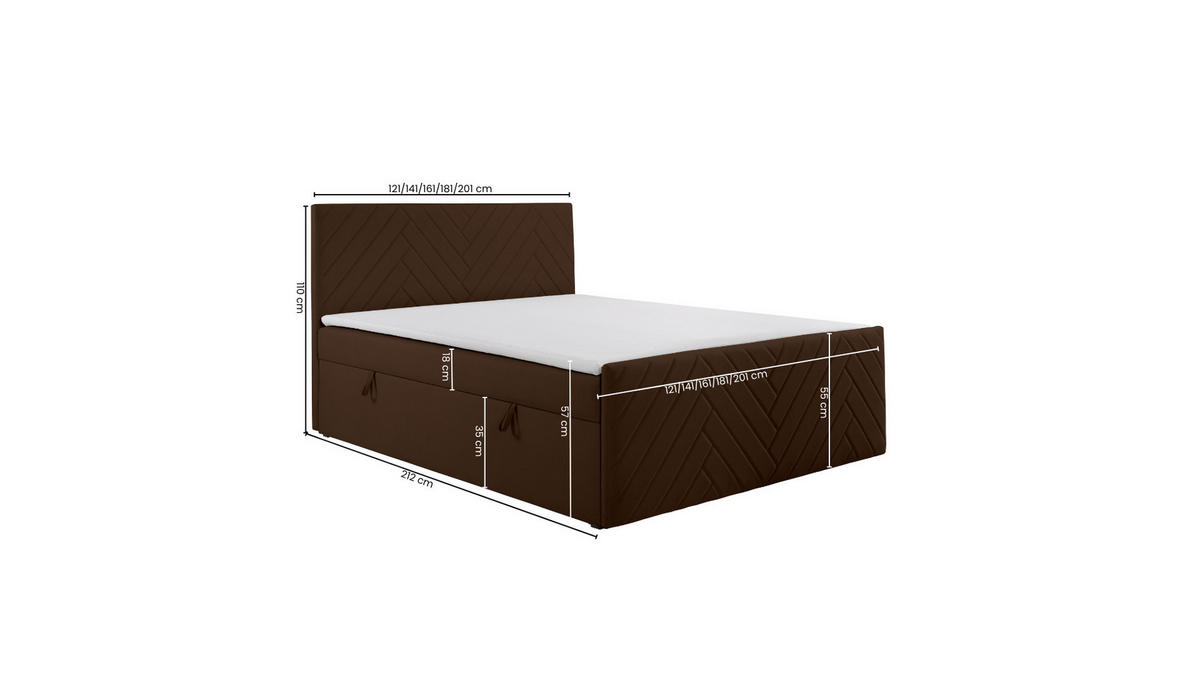 BOXSPRINGBETT NOVA mit Topper und Bettkasten, Braun, 200x200 cm - Braun, Textil (200/200cm) - KS Home Concept