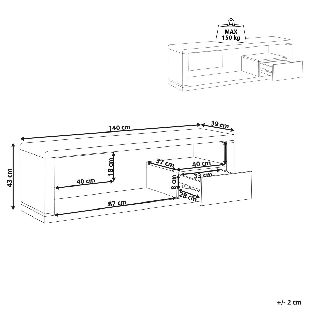 TV-MÖBEL Weiß, Schwarz SPOKAN 39/140/43 cm - Weiß, Holzwerkstoff (140/43/39cm) - Beliani