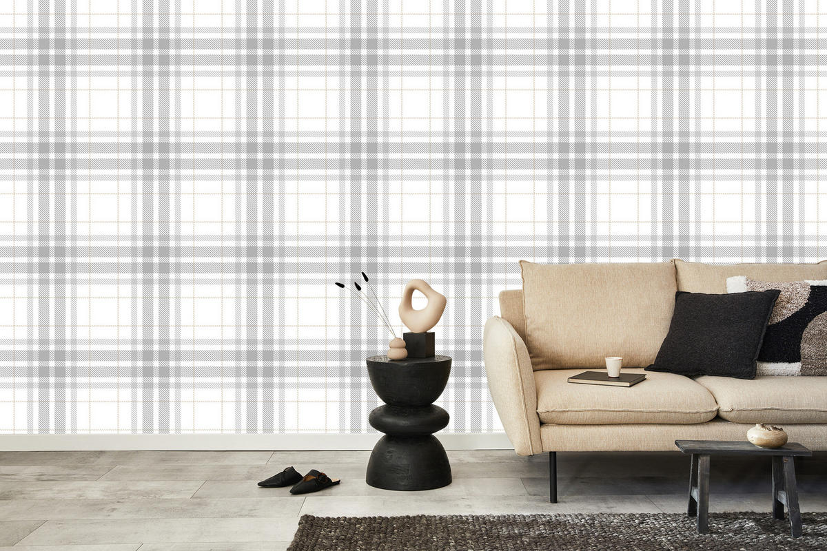 VLIESTAPETE Feines Karomuster – Grau, Weiß – 50x1000 cm - Weiß/Grau, Papier (50/1000cm) - Muralo