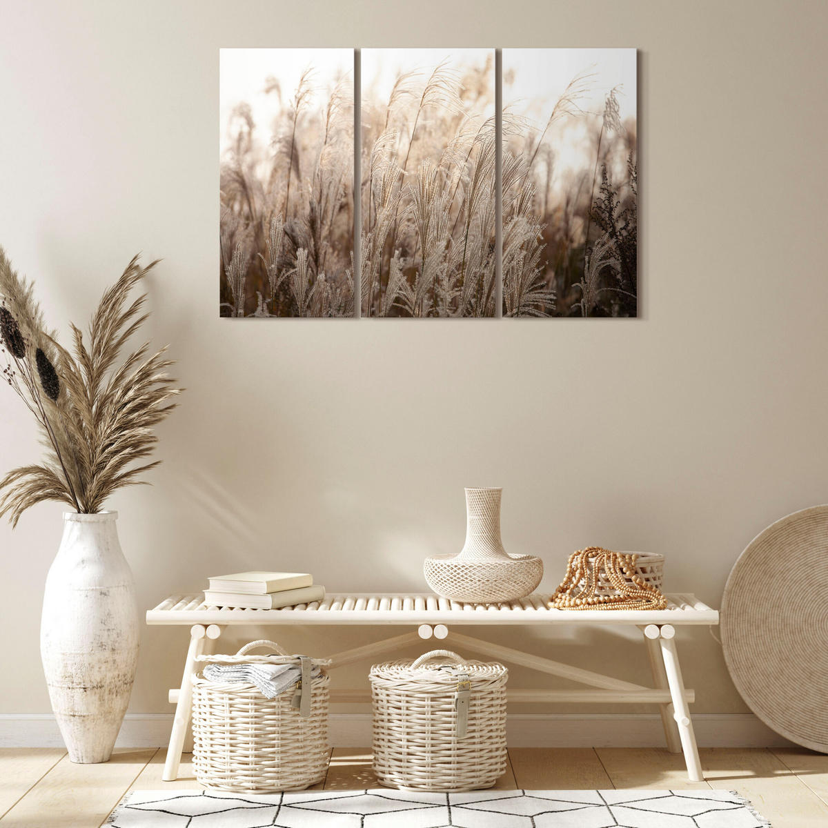 LEINWANDBILD Miskanthus 3-tlg. 90x60 cm - Multicolor, Holz (90/60cm) - LUMASOUL