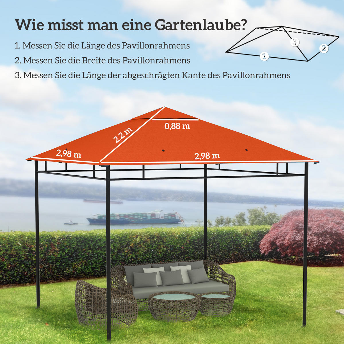 ERSATZDACH, für 2,98 m Pavillon aus Polyester, orange, hochwertig - Multicolor, Kunststoff (298/1/298cm) - FORIOUS