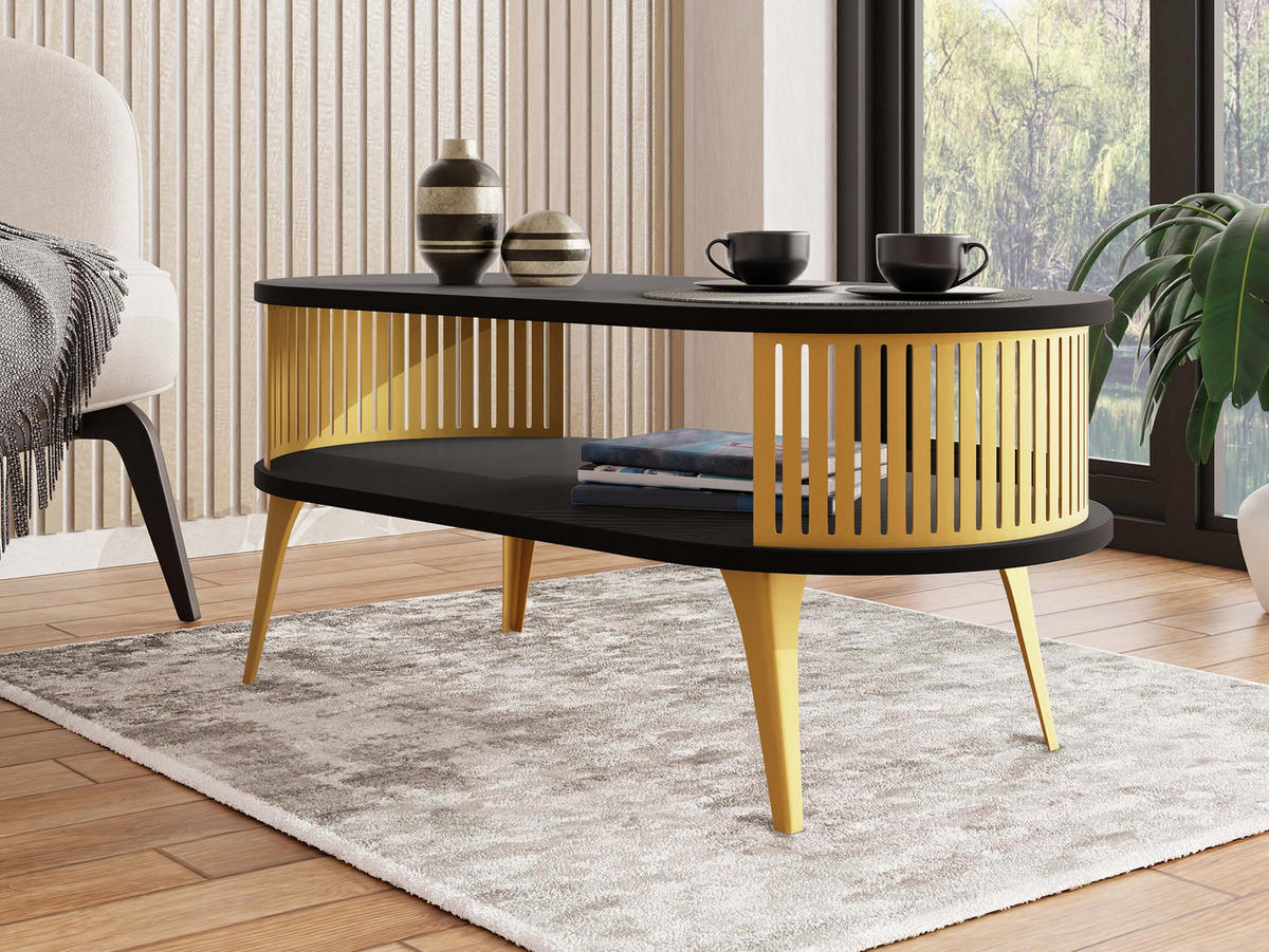 COUCHSITCH Roenni Oval Gold - Goldfarben/Schwarz, Holzwerkstoff/Metall (100/50/44cm) - MIRJAN24
