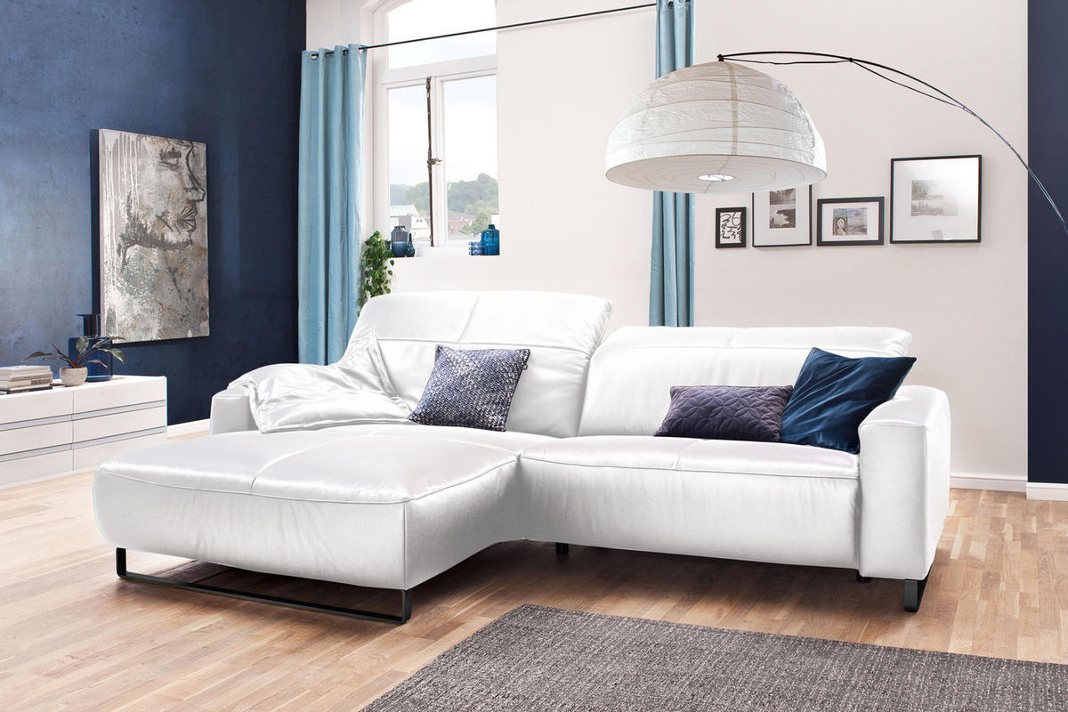 ECKSOFA MIT SITZTIEFENVERSTELLUNG YORK Weiß Leder - Schwarz/Weiß, Leder (284/180cm) - KAWOLA