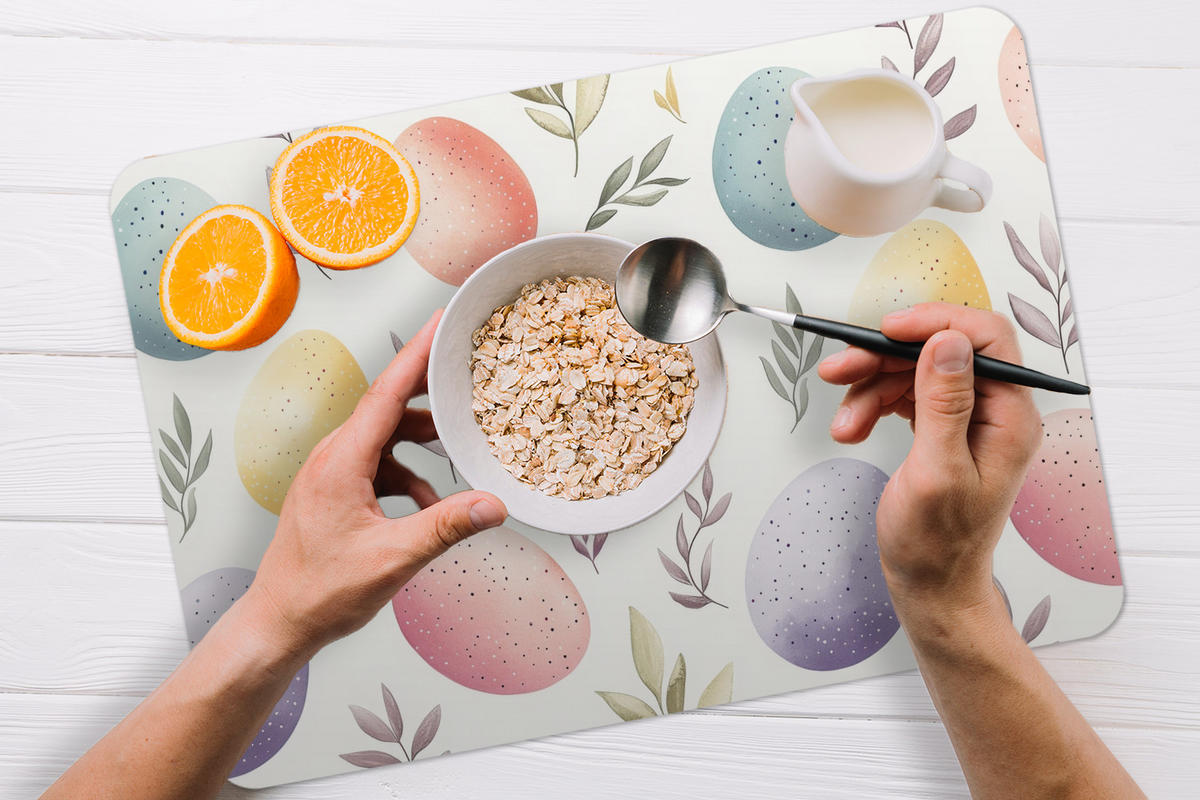 PLATZSETS 6er-Set Eier - Bunt - Muster Placemats 45x30 cm - Weiß, Kunststoff (0.3/45/30cm) - MuchoWow