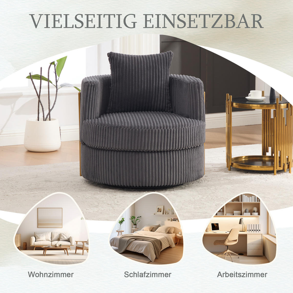 SESSEL DE-33906 360° drehbar mit Stauraum Grau - Grau, Metall (76/78/79cm) - ComfortXL