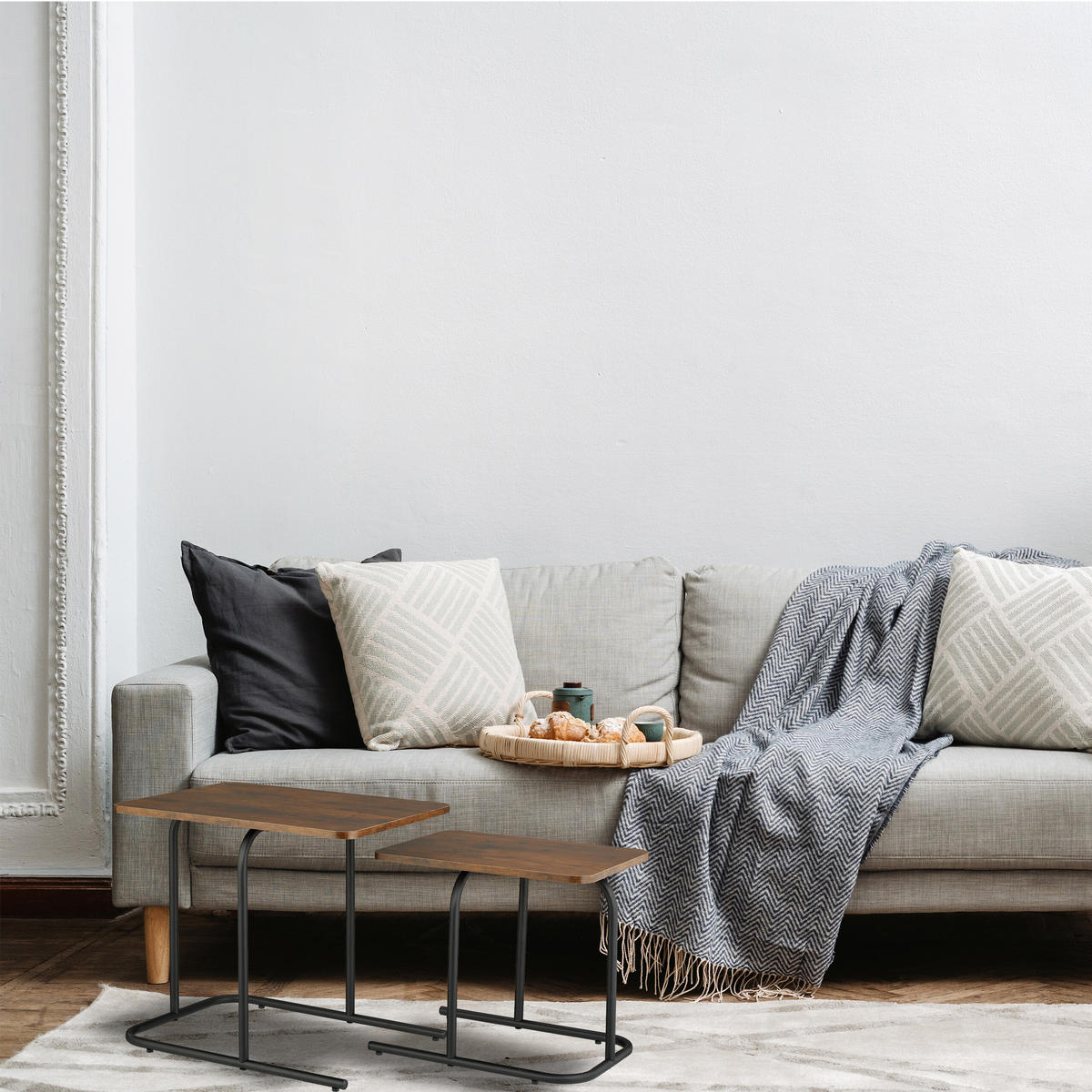 2-TLG.SATZTISCH-SET - Braun, Holzwerkstoff/Kunststoff (35/48/42cm) - Relaxdays