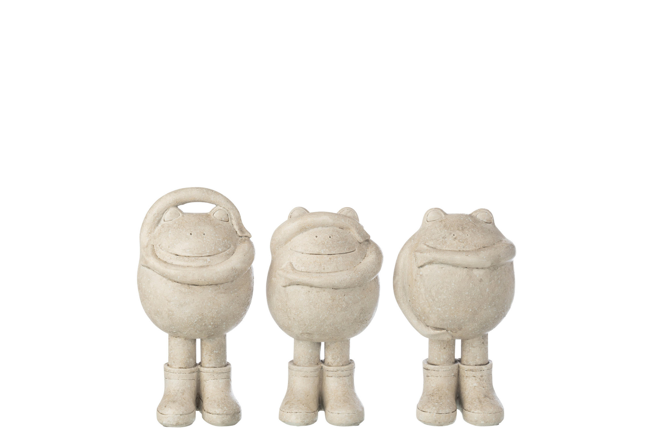 DEKOOBJEKT FROSCH SEHEN/HÖREN/SCHWEIGEN (3ER SET) - Beige, Glas/Naturmaterialien (12/25/14cm) - J-Line