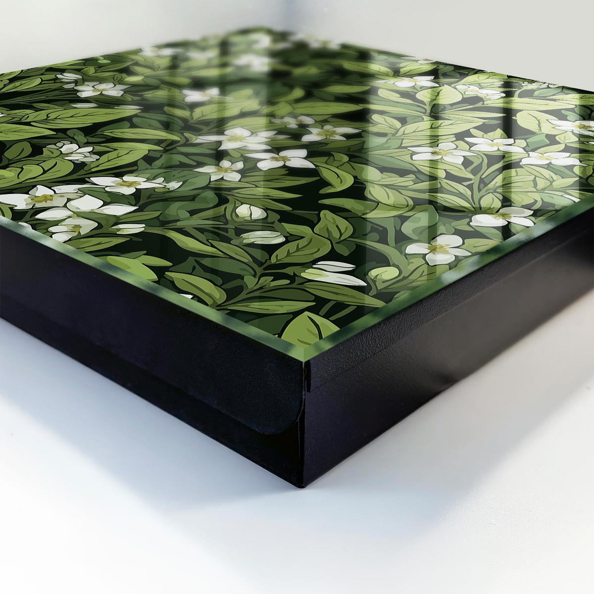 SCHLÜSSELBOX Schwarz 30x30 cm- Türöffnung nach rechts - Pflanzenmotiv - Grün, Metall (30/30/5cm) - TULUP