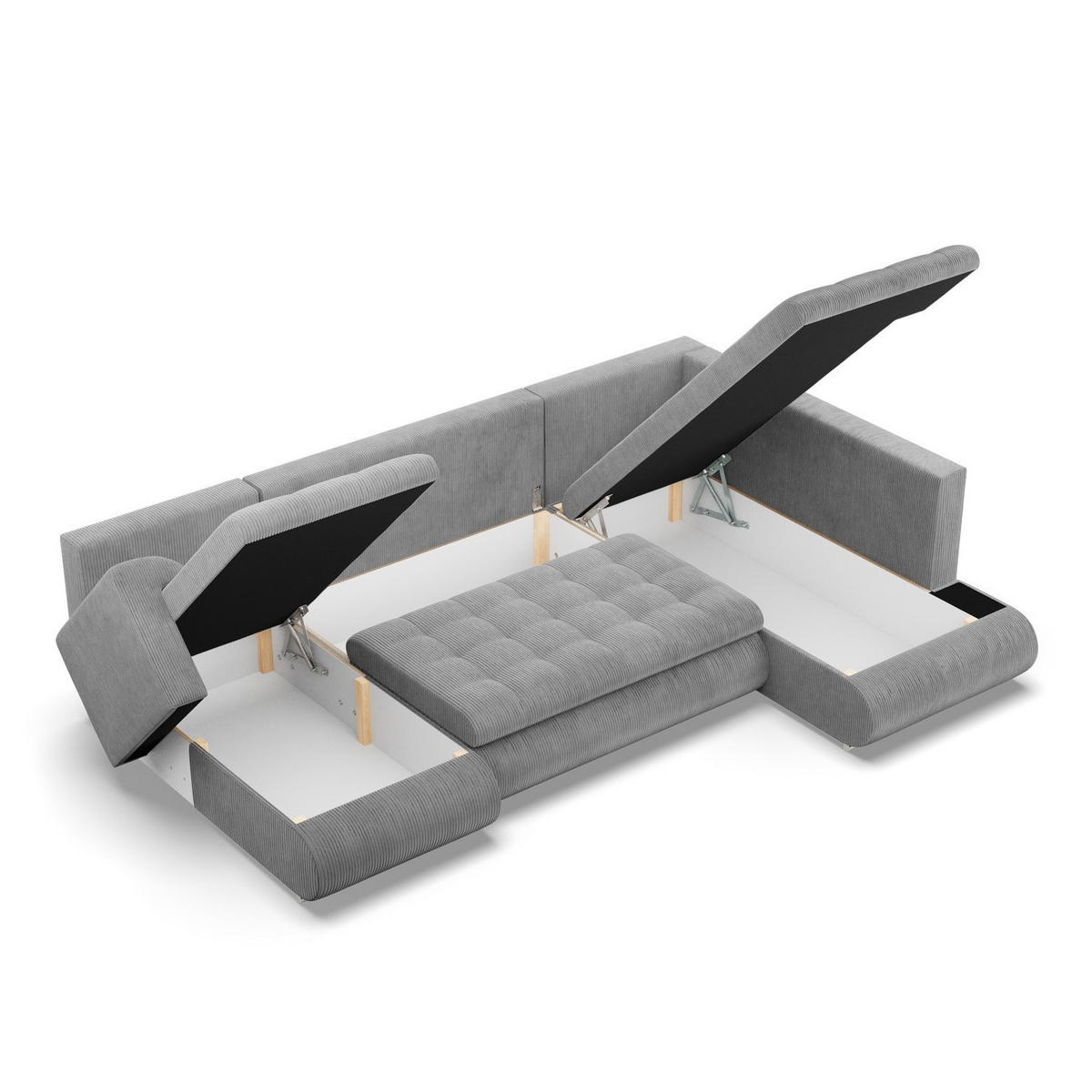 U-SOFA MIT SCHLAFFUNKTION FORESTA, Cord - Grau - Grau, Textil (300/89/200cm)