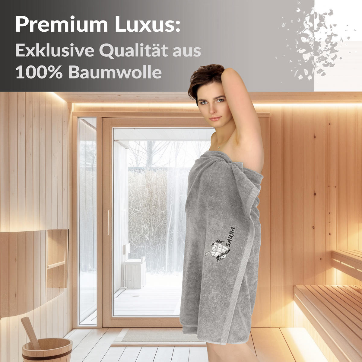 SAUNATUCH Lillby Stein Grau 100x200 cm - Hellgrau, Textil (100/200cm) - Lashuma