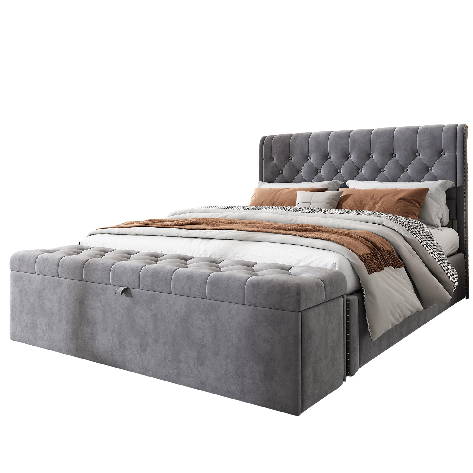 STAURAUMBETT 140/200 cm DE-00445, in Grau, Polsterbank und Lattenrost - Grau, Metall (140/200cm) - ComfortXL
