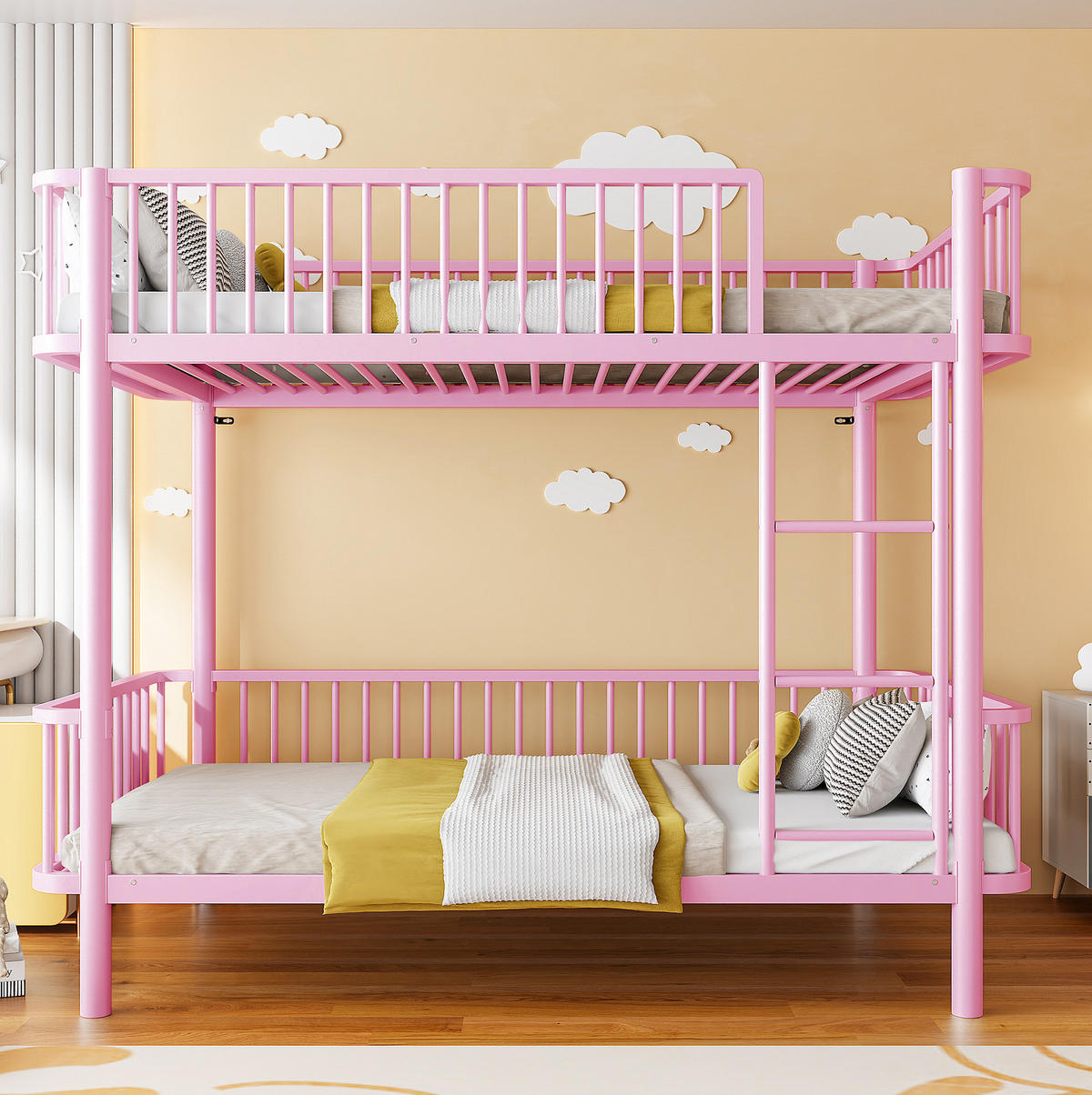 ETAGENBETT aus Metall 90x200 cm Pink mit Sicherheitsgeländern - Pink, Metall (90/200cm) - Modfu