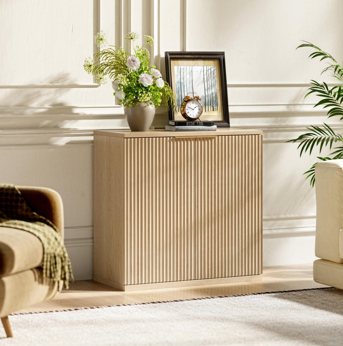 SIDEBOARD 80/40/80 cm Eiche aus MDF mit Faltenfront und Griff - Eichefarben, Holzwerkstoff (40/80/80cm) - OKWISH