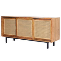 MASSIVES SIDEBOARD mit 3 Türen - Mango massiv / Wiener Geflecht - Mango / Beige - Braun, Naturmaterialien/Holz (160/75/43cm) - home24