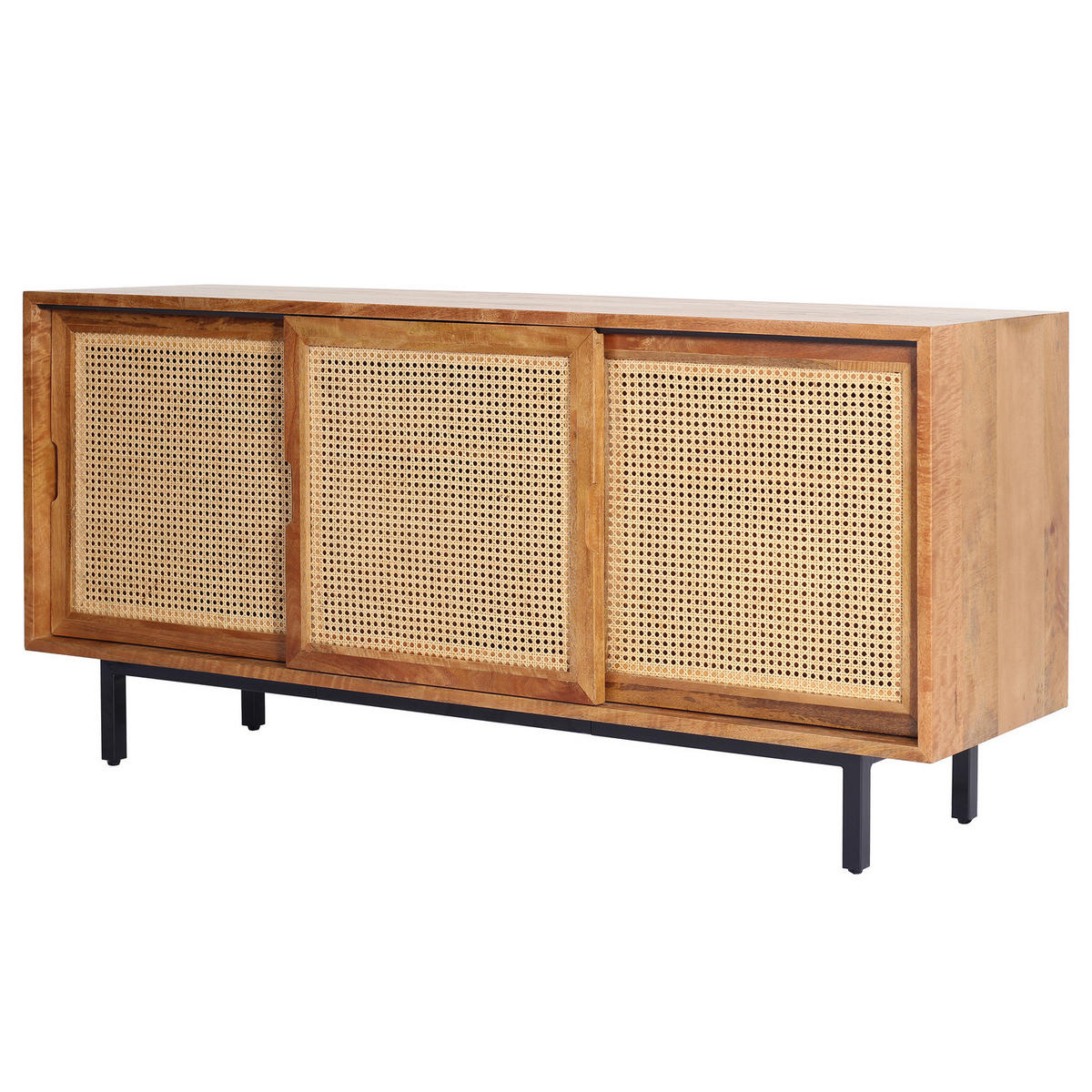 MASSIVES SIDEBOARD mit 3 Türen - Mango massiv / Wiener Geflecht - Mango / Beige - Braun, Naturmaterialien/Holz (160/75/43cm) - home24