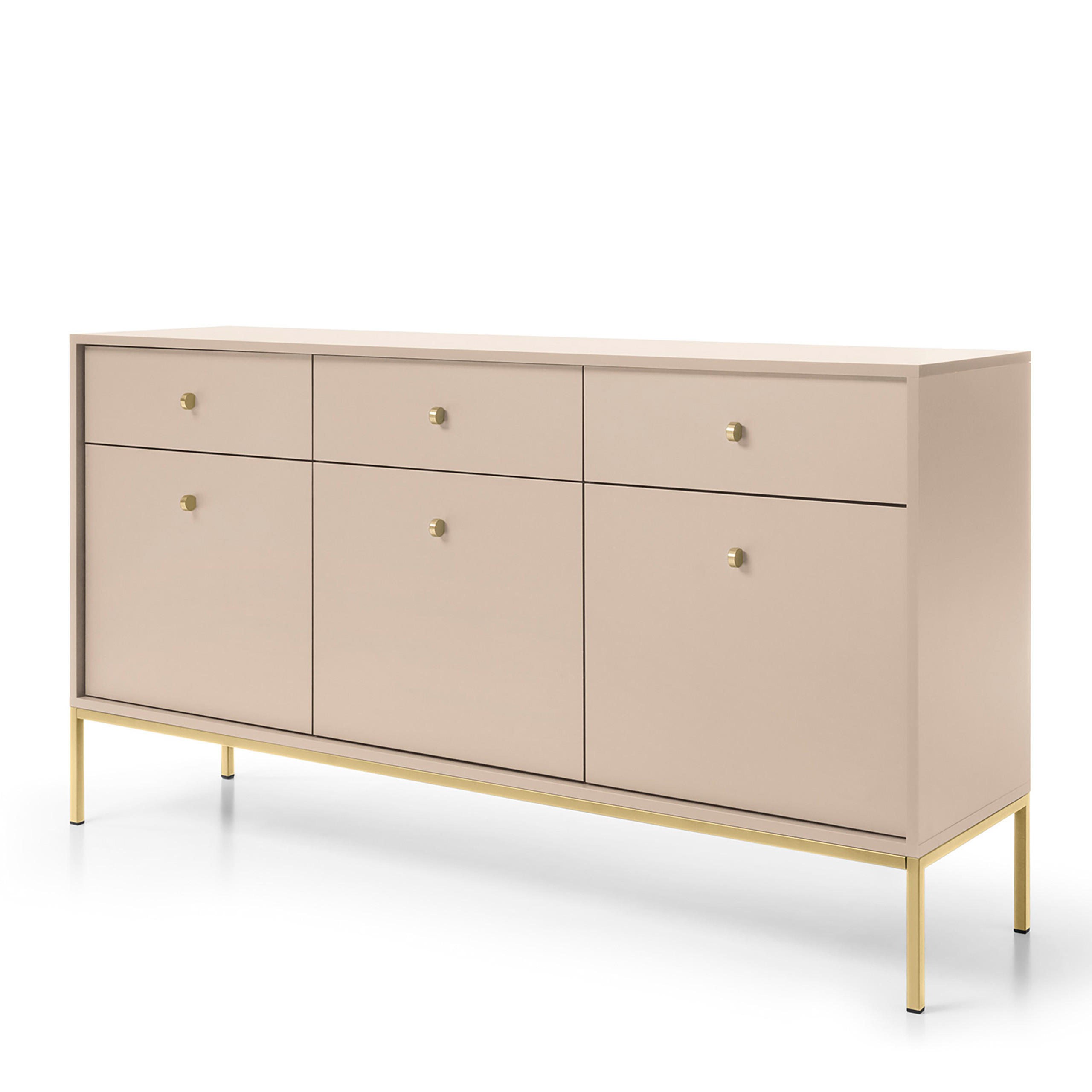 SIDEBOARD MONDO 154/83/39 cm mit 3 Schubladen 3 Türen Beige - Beige/Goldfarben, Holzwerkstoff (154/83/39cm) - MASSENO