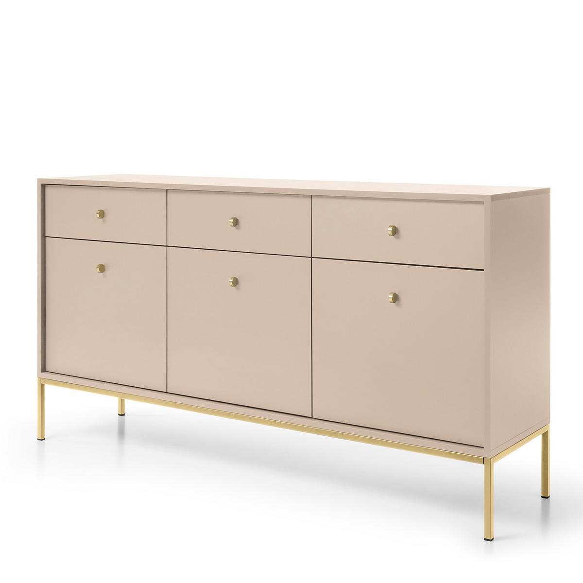 SIDEBOARD MONDO 154/83/39 cm mit 3 Schubladen 3 Türen Beige - Beige/Goldfarben, Holzwerkstoff (154/83/39cm) - MASSENO