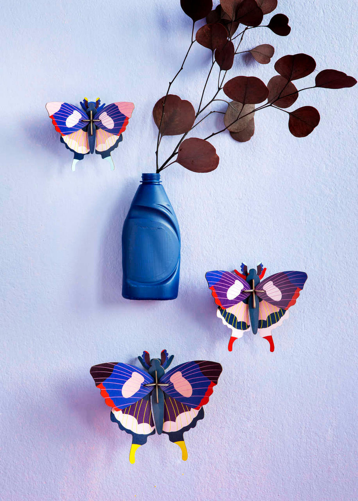 WANDDEKO Kühnes Faltersset 19/9 cm - Blau/Multicolor, Wellpappe (19/9/15cm) - KUNSTLOFT