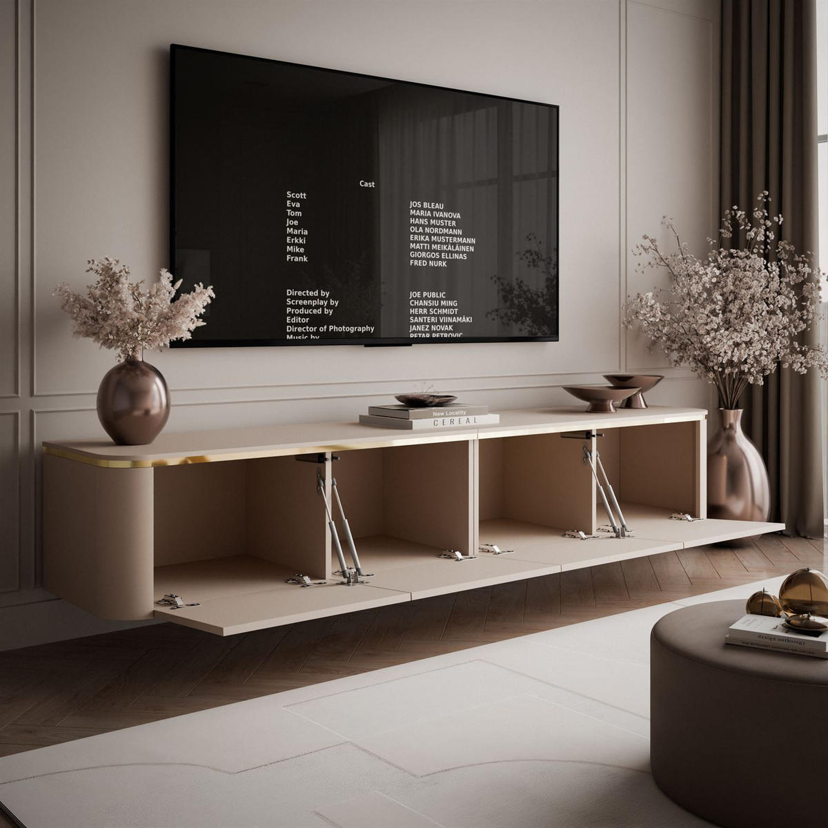 TV-SCHRANK AVELINE 200 cm hängend mit LED-Beleuchtung - Kaschmir, Holzwerkstoff (200/35/40cm) - Lookway