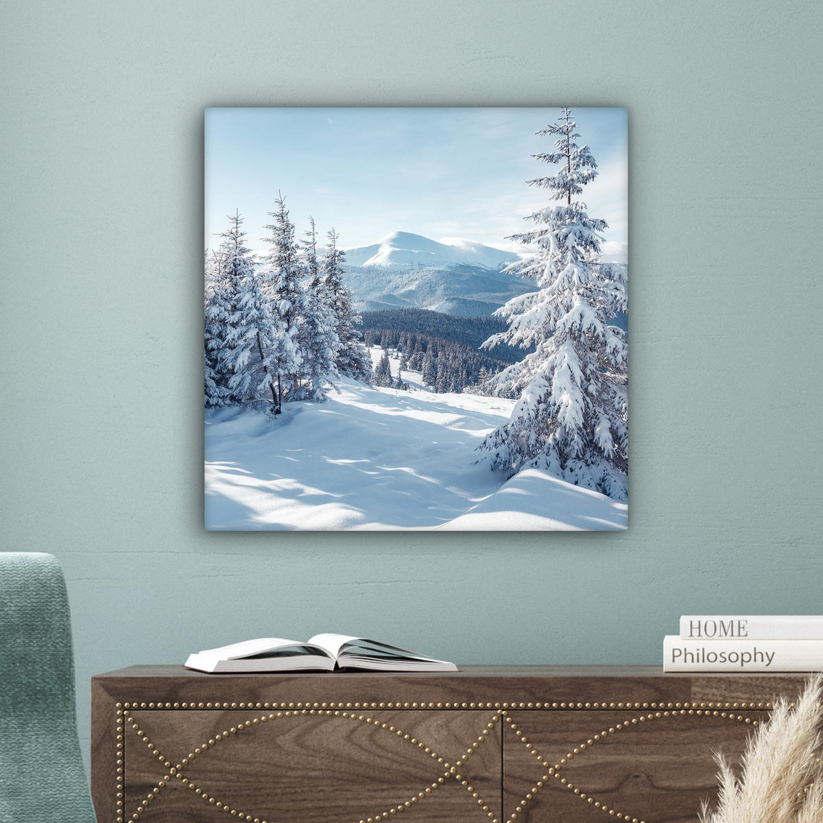 LEINWANDBILD Winterlandschaft - Natur - Berge - Bäume - Schnee 50x50 cm - Hellblau, Textil (50/50cm) - MuchoWow