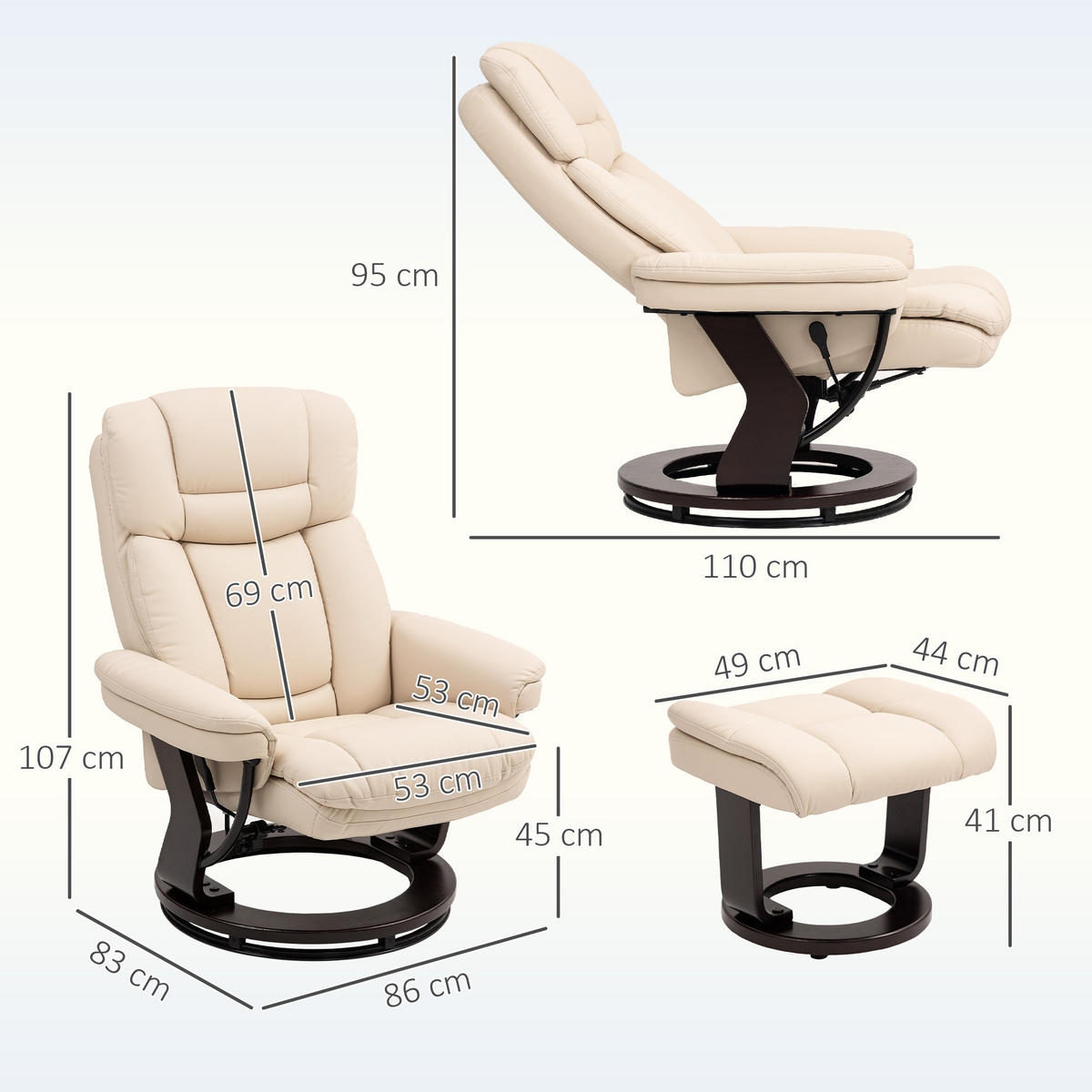 SESSEL Creme 86.0/83.0/107.0cm - Creme, Leder (83/107/86cm)