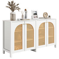SIDEBOARD 145/80/40 cm Weiß aus MDF mit 4 Kunst-Rattantüren - Weiß, Holzwerkstoff (80/40/145cm) - OKMYHOME