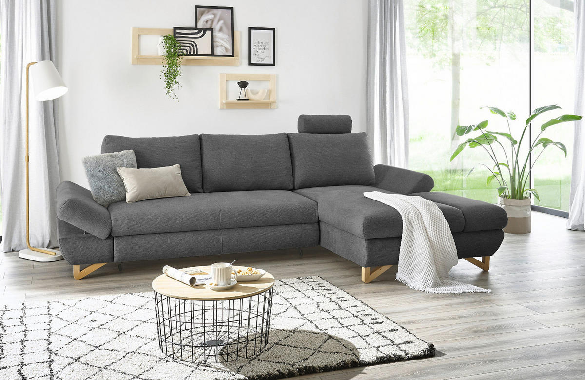 ECKSOFA grau Struktur-Stoff, Wohnzimmer Sofa - Grau, Holz/Textil (284/166cm) - Furn.Design