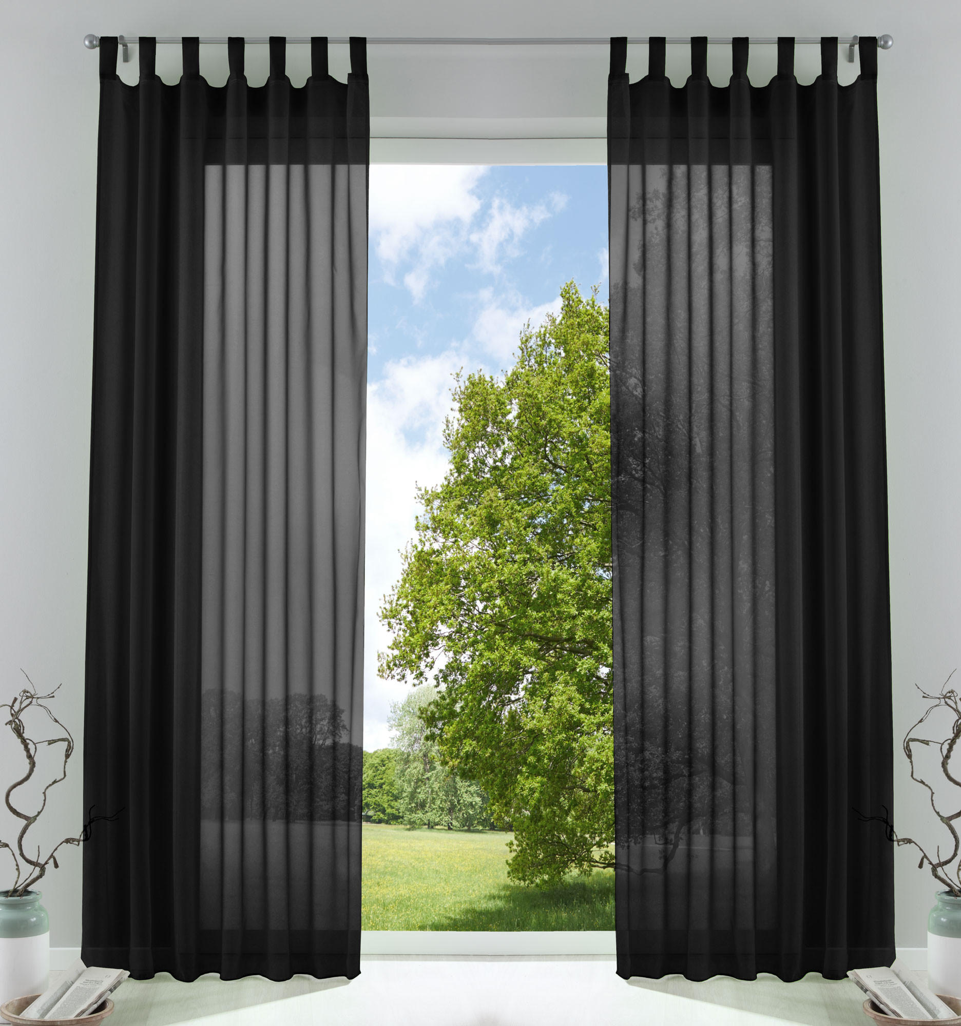 SCHLAUFENGARDINEN Voile 2er Set 225x140 cm Schwarz - Schwarz, Textil (140/225cm) - Gardinenbox.eu