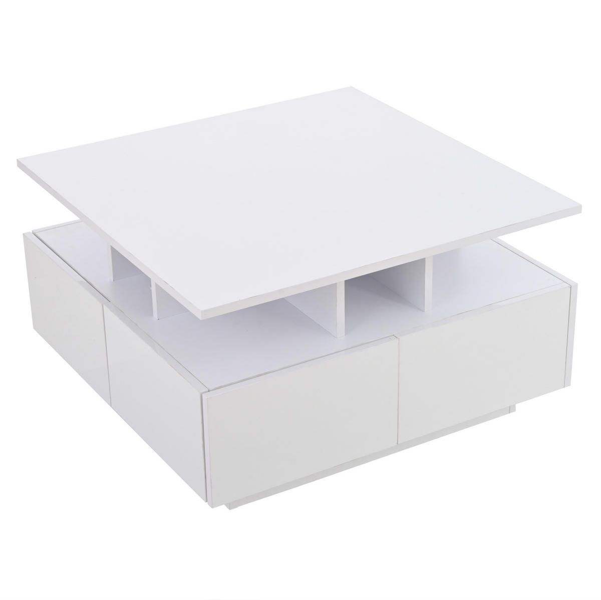 COUCHTISCH aus Spanplatte 70x70x40 cm Weiß mit LED-Beleuchtung, 4 Schubladen und Stauraum - Weiß, Holzwerkstoff (70/70/40cm) - IVMEU