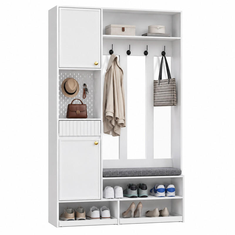 GARDEROBENSET mit Sitzbank 100 x 35 x 180 cm MDF Weiß - Weiß, Holzwerkstoff (35/180/100cm) - Beauniv