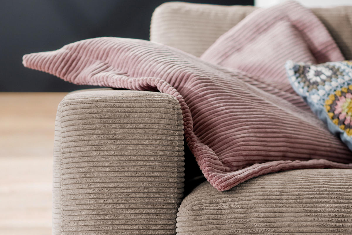 SOFA 3-SITZER MADELINE Taupe Cord - Taupe/Schwarz, Textil (290/85/127cm) - KAWOLA
