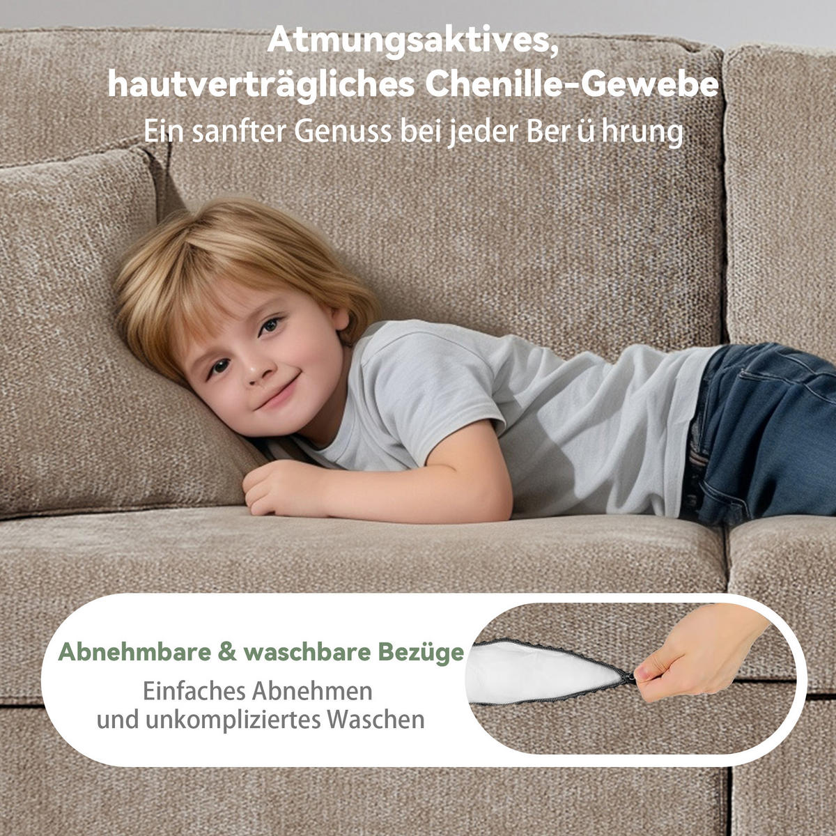 2-SITZER SOFA Chenille Braun mit USB, Getränkehalter, Tasche und Kissen - Braun, Textil (220/89/100cm) - WISHDOR