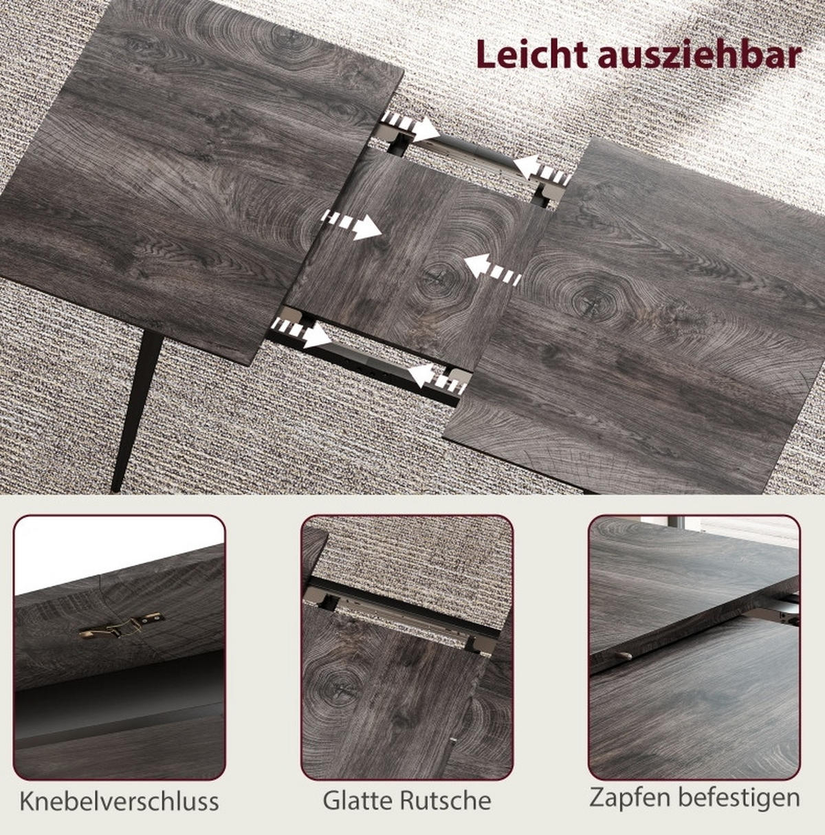 ESSTISCH ausziehbar 120/160 x 75 cm Holz Gray für 6-8 Personen - Grau, Holz (160/75/77cm) - Meubliv