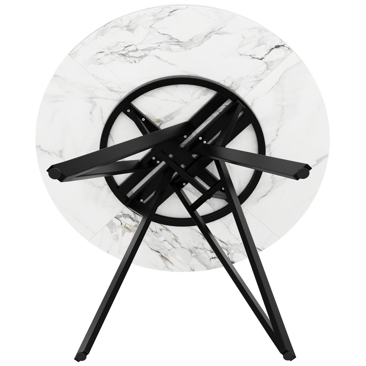 ESSTISCH Rund 100/100/76 cm Schwarz aus MDF in Marmoroptik mit Metallgestell - Schwarz, Holzwerkstoff (100/100/76cm) - OKWISH