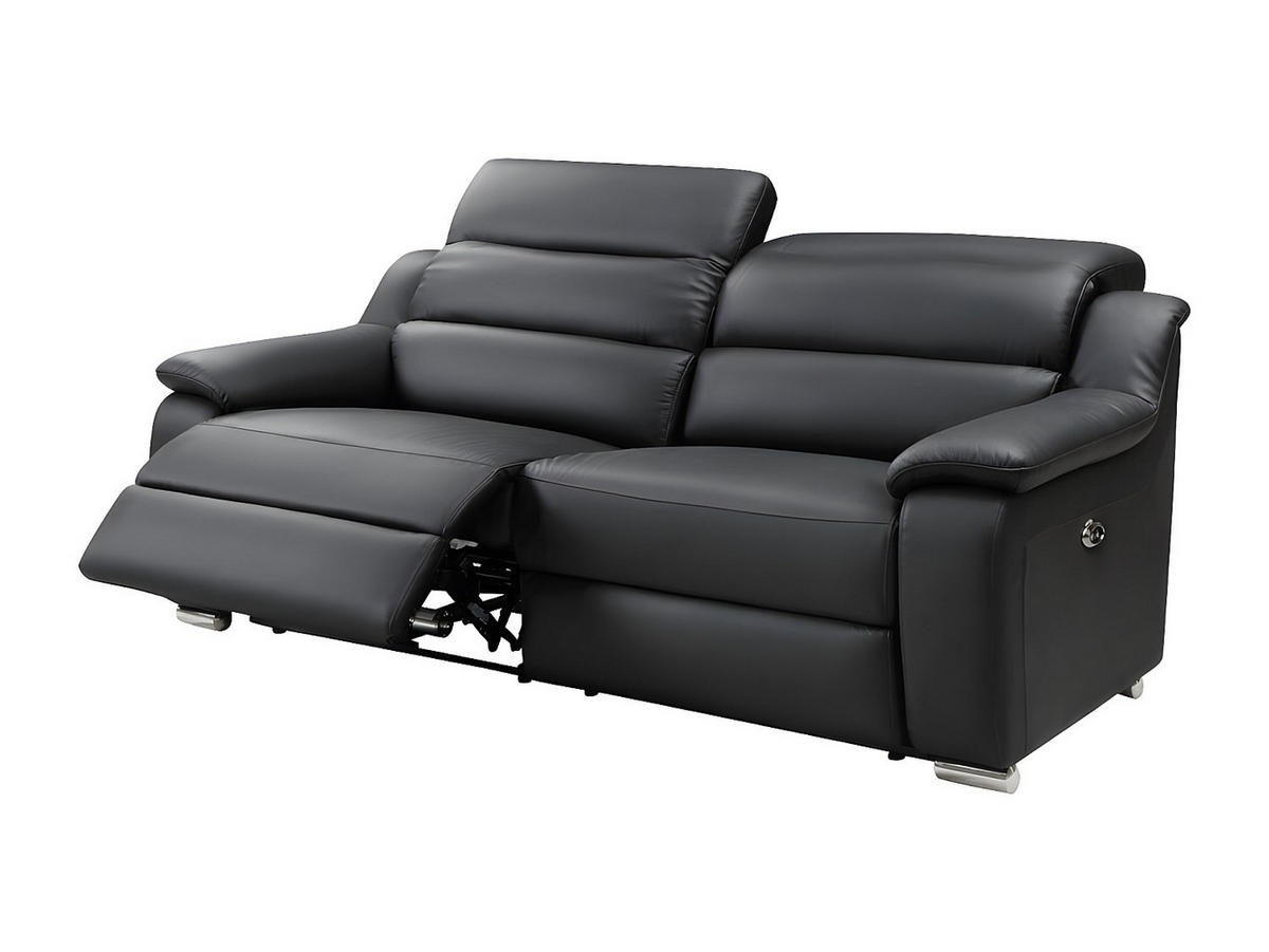 RELAXSOFA - 3 Personen - leder - schwarz Arena - Schwarz, Leder/Metall (202/86/104cm) - Vente-Unique